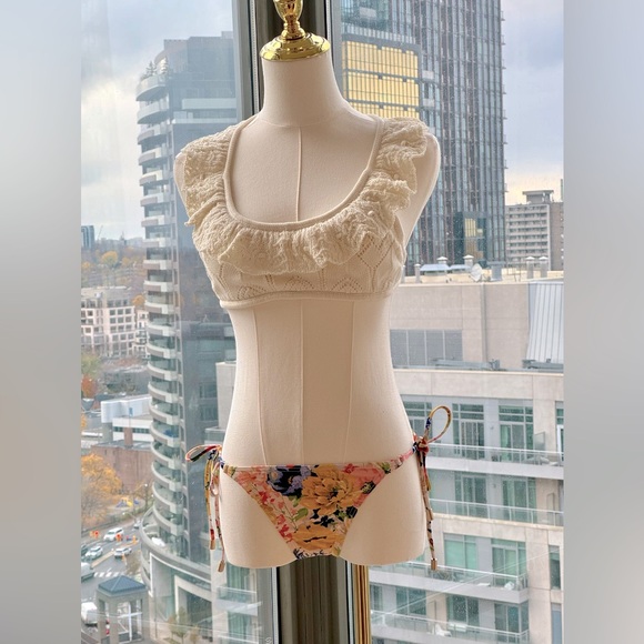 🆕 ZIMMERMANN 🧿 NWT Alight Frill Knit Scoop Bikini, Ivory Floral - SZ 2 US 6/8 - Picture 3 of 15